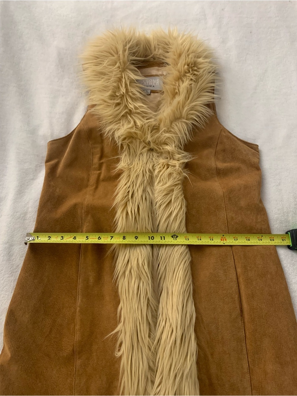 Wilsons Leather Maxima Penny Lane Style Long Suede Leather Fur Trim Vest Size L - Picture 13 of 16